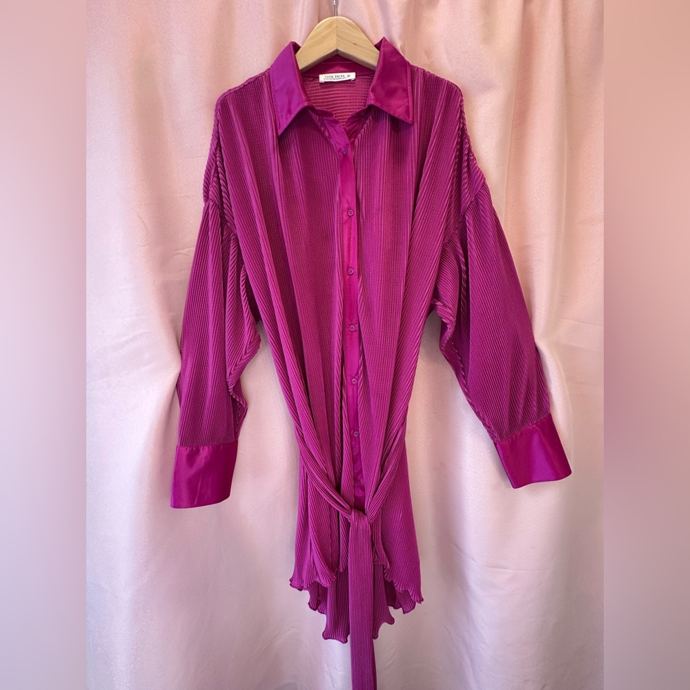 12TH TRIBE FUSCHA CARA PLISSE MINI DRESS